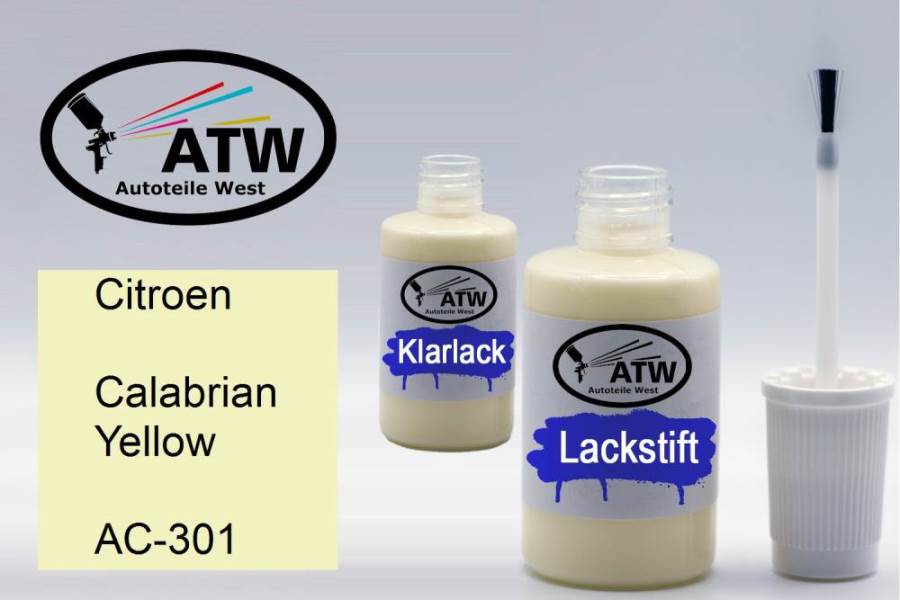 Citroen, Calabrian Yellow, AC-301: 20ml Lackstift + 20ml Klarlack - Set, von ATW Autoteile West.